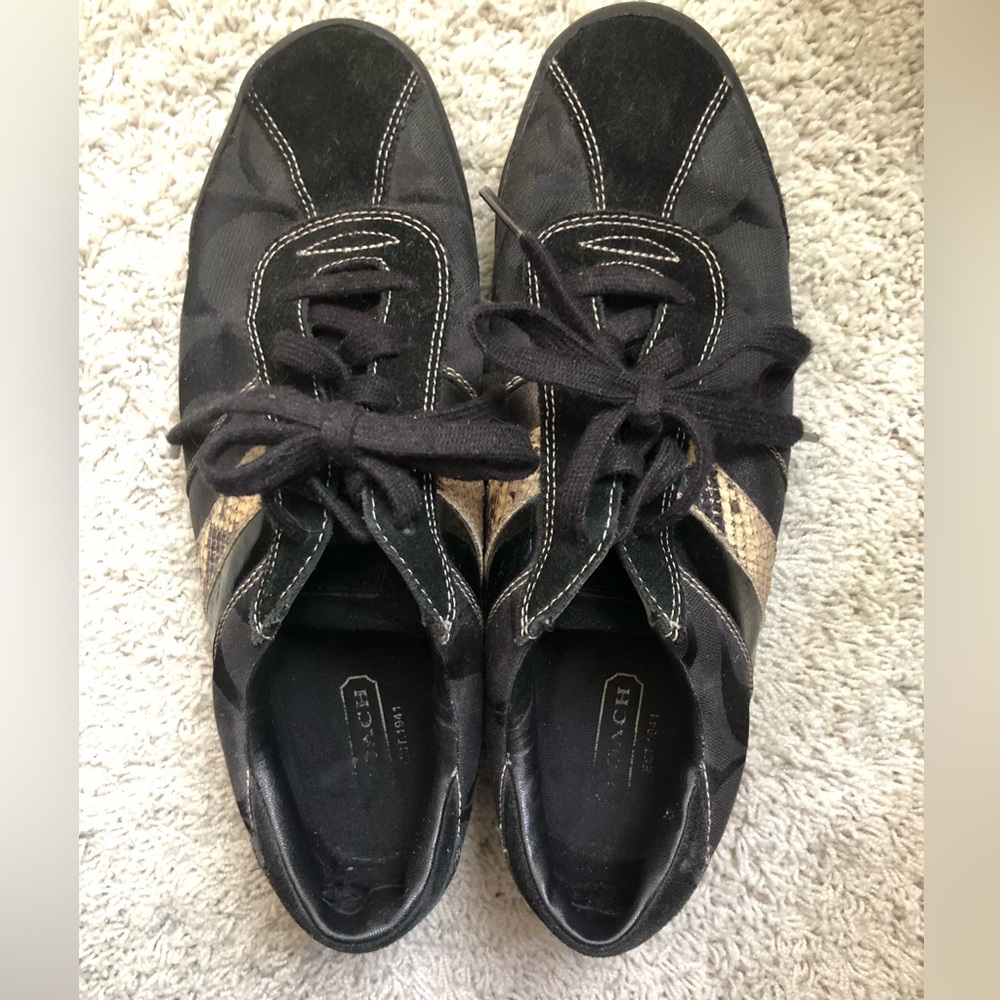 Coach Black Sneakers with Snake-Print Accent